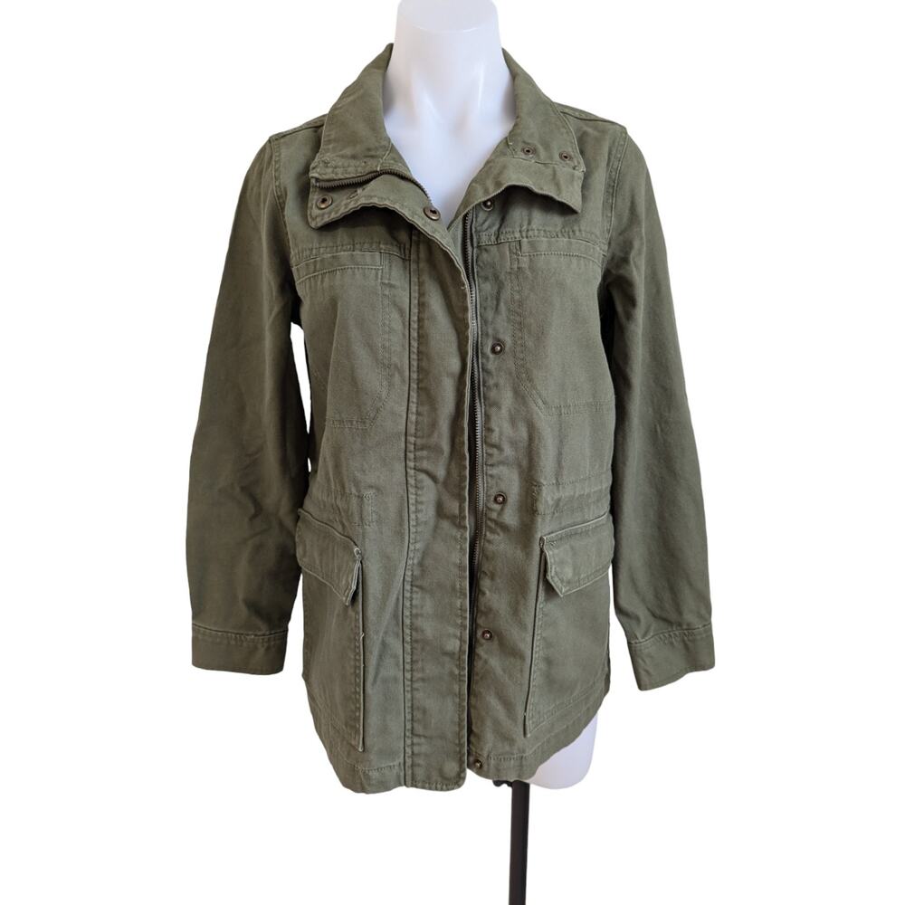 Madewell Womens Size XS Military Jacket Olive Green Cotton Full Zip Long Sleeve